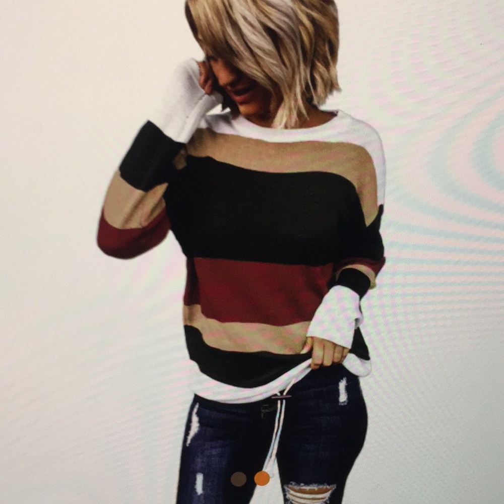 Red Color Block Knit Sweater - Picture 2 of 3